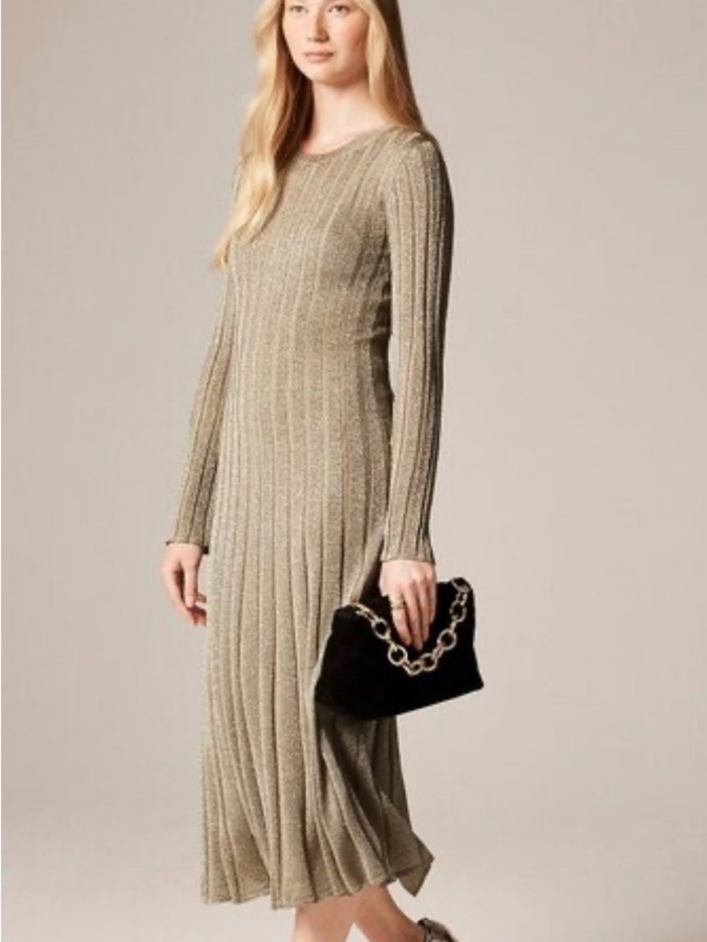 J. Crew Ribbed Metallic Long-Sleeve Midi Dress NWT
